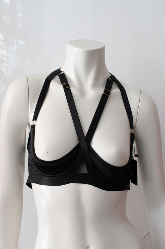 Strappy Black Quarter Cup Bra