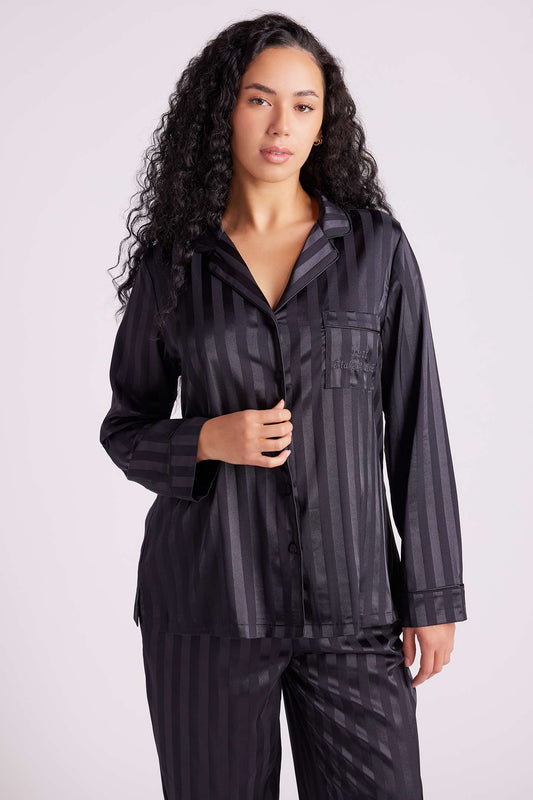 Valentina Satin Long Pyjama Set Black