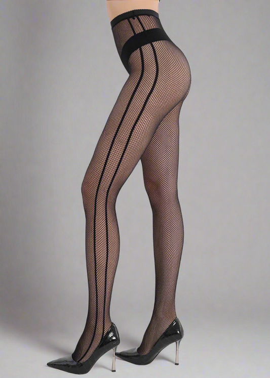 Pantyhose Fishnet Racing Stripe Black