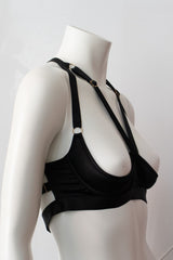 Strappy Black Quarter Cup Bra