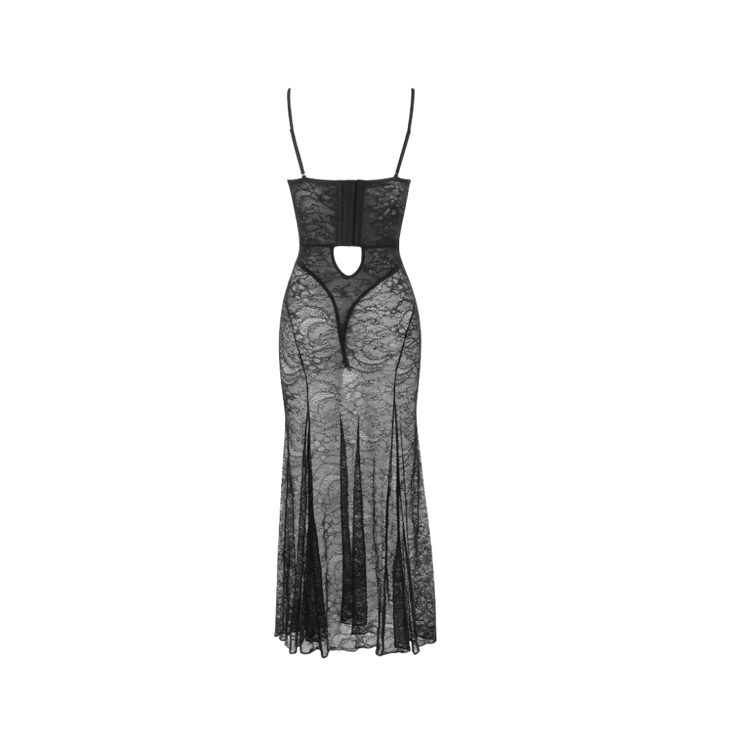 Sabine Lace Bodysuit Dress Black