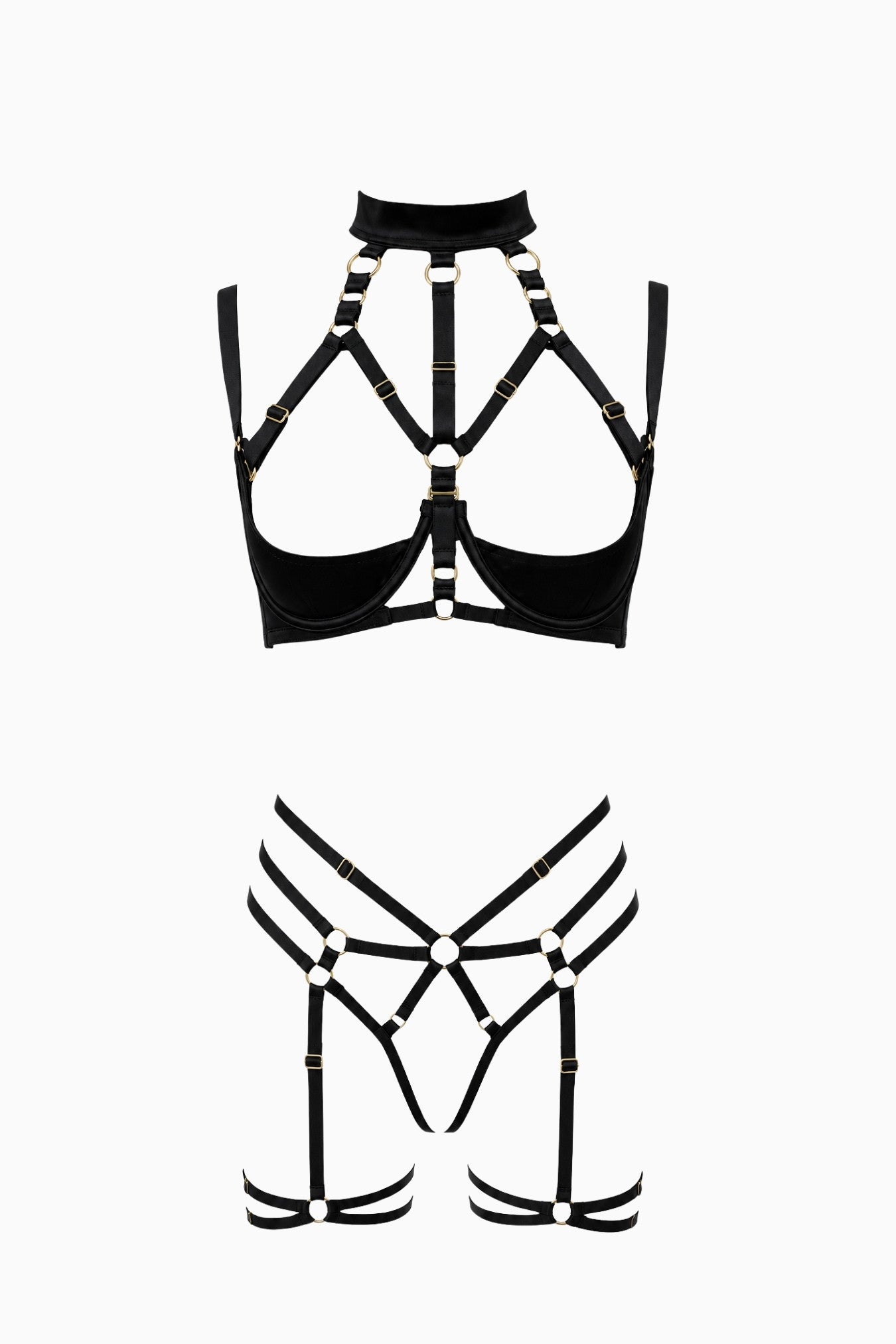 Addict Quarter Cup Bra & G-String Garter Set – Size 8D/10C/12B, XS/S | Archive Sample