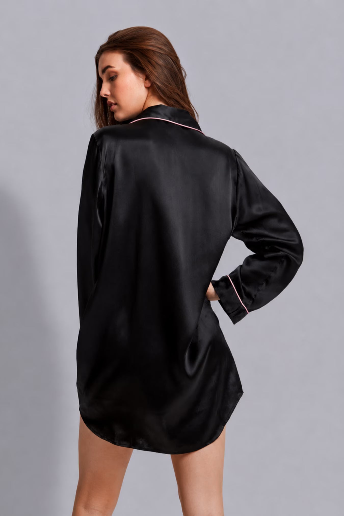 Alex Silk Sleepshirt Pink Piping | Archive Sample