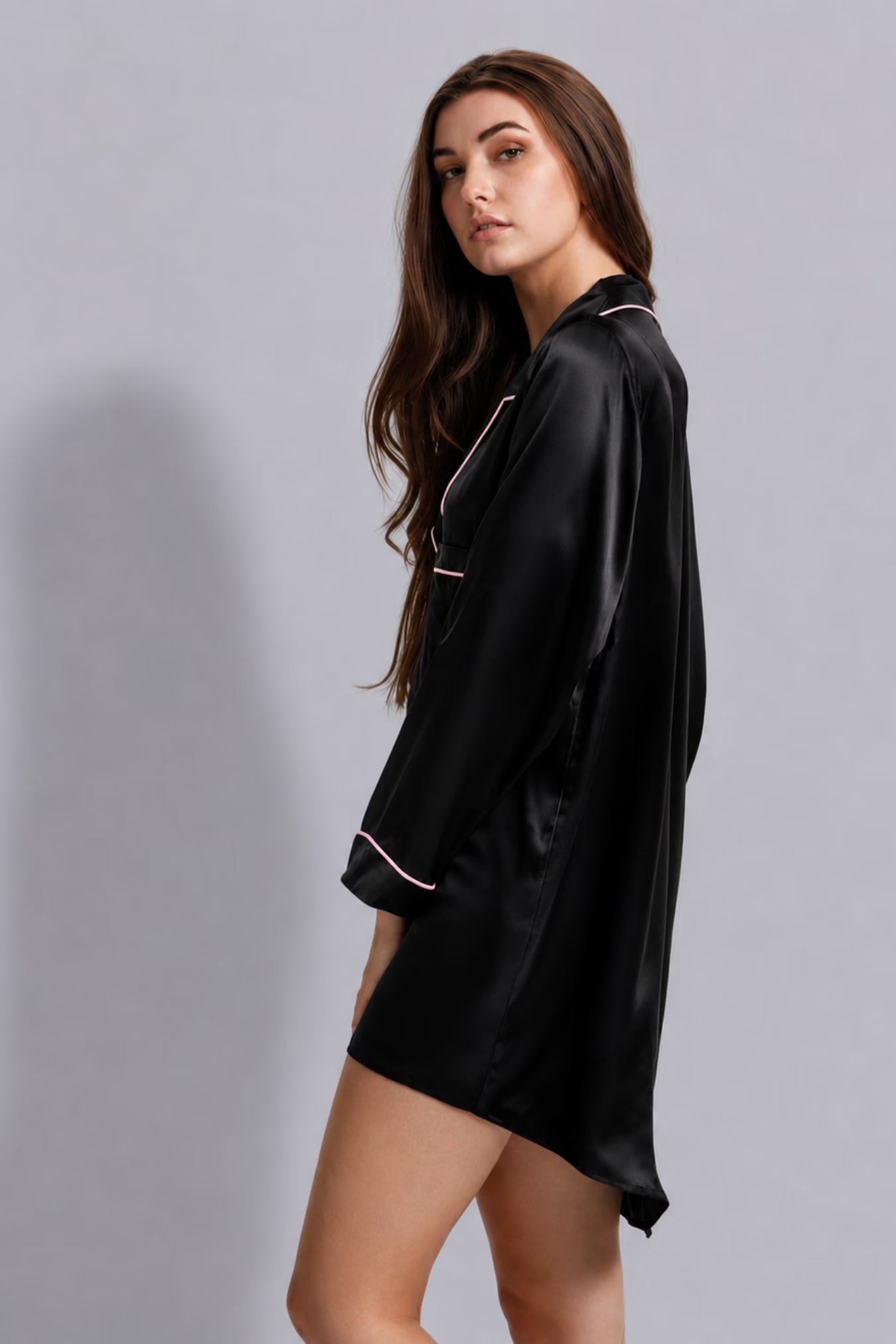 Alex Silk Sleepshirt Pink Piping | Archive Sample