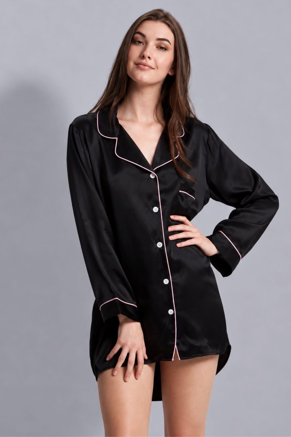 Alex Silk Sleepshirt Pink Piping | Archive Sample Main image