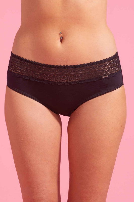 Lily Cotton & Lace Boyleg Knicker Black