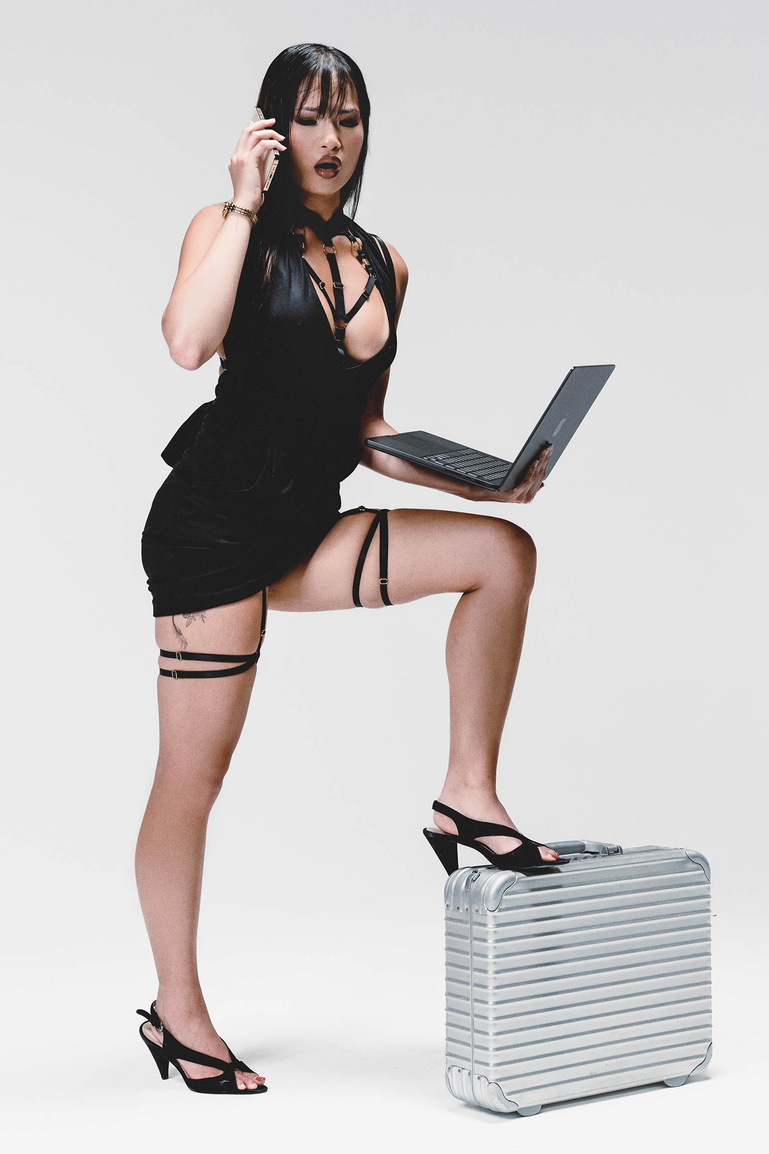 Addict Bondage Lingerie Set Black | Open Bra & Harness G-String | 30% OFF