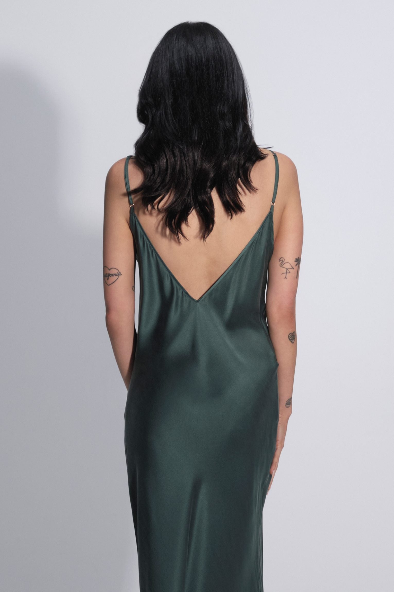 Gaia Deep V Silk Dress Forest Green | Archive Sample Secondary image