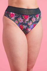 Luxe Microfibre High Waist G-string Emerald Floral
