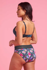 Luxe Microfibre High Cut Bikini Brief Emerald Floral