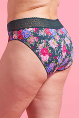 Luxe Microfibre High Cut Bikini Brief Emerald Floral