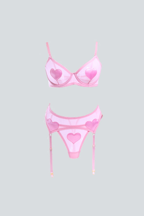 I Love Me Lingerie 3 Piece Set Pink