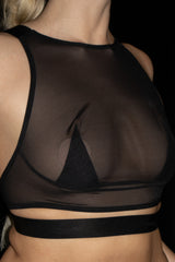 Mesh Crop Top Cross Back Black Small