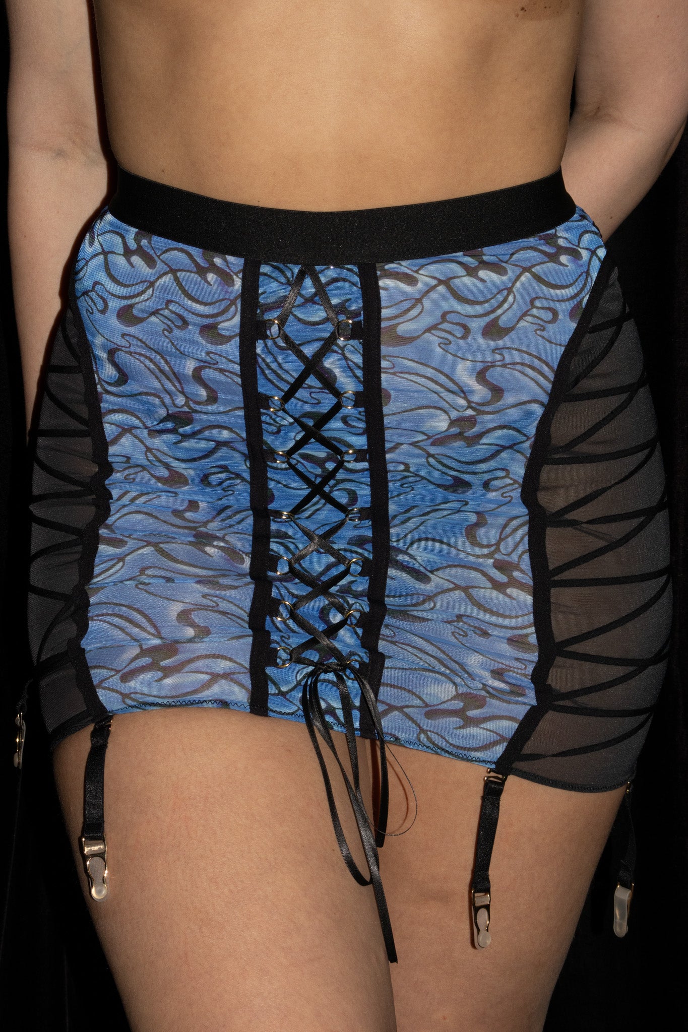 Skirt Lace Up Detail Suspender Blue Main image