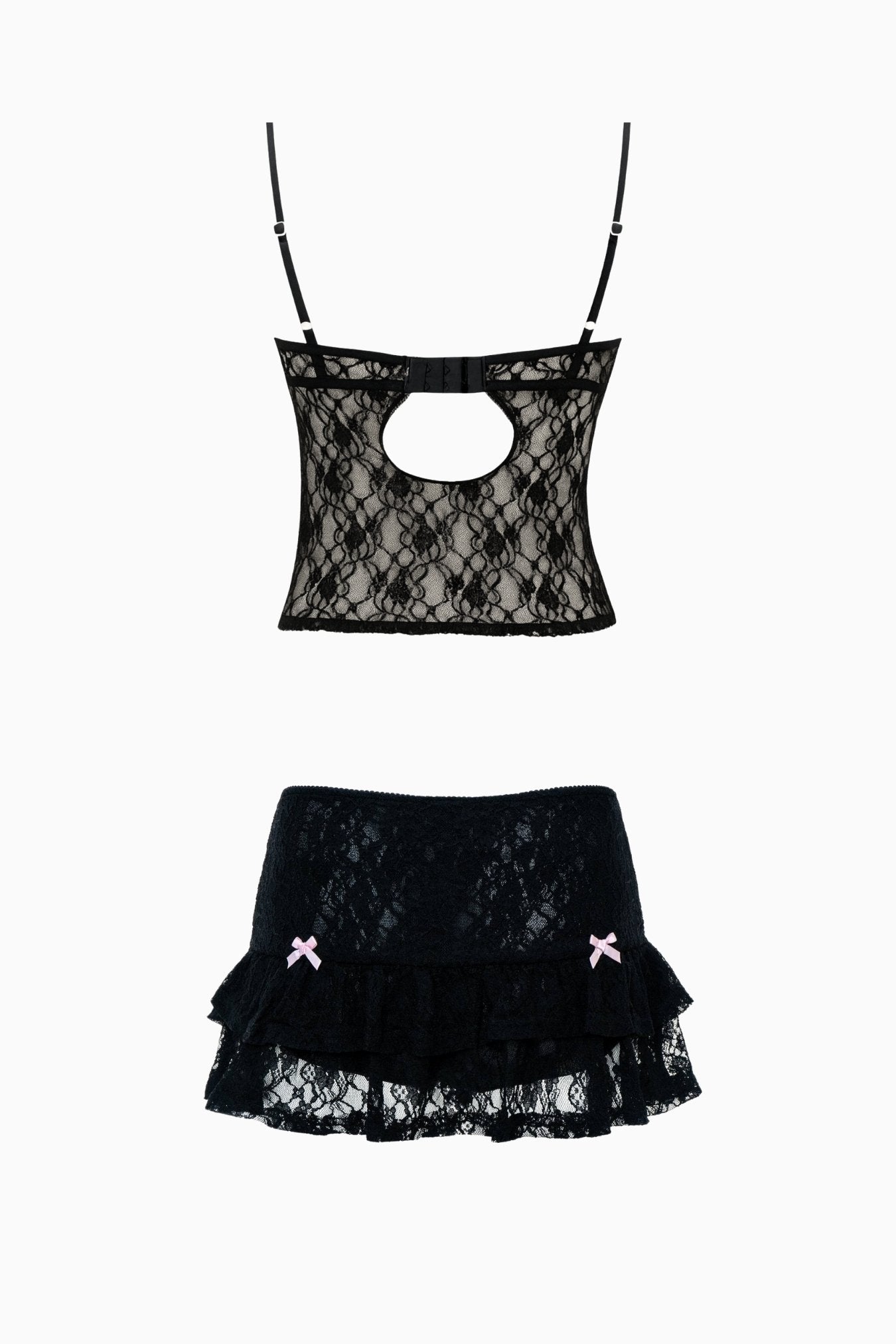 Jae Bunny Bra Cami & Lace Skort Set Black Pink – Size S | Archive Sample