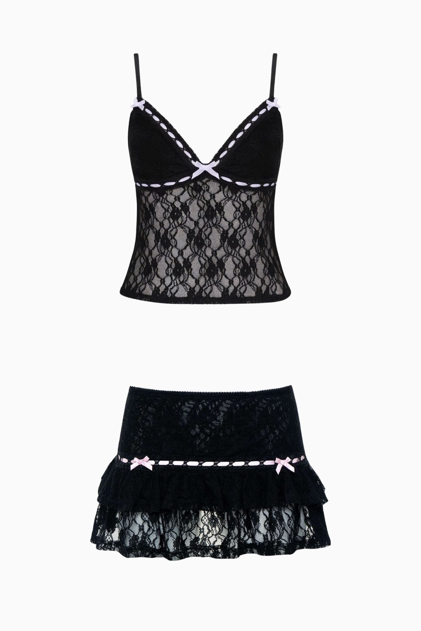 Jae Bunny Bra Cami & Lace Skort Set Black Pink – Size S | Archive Sample