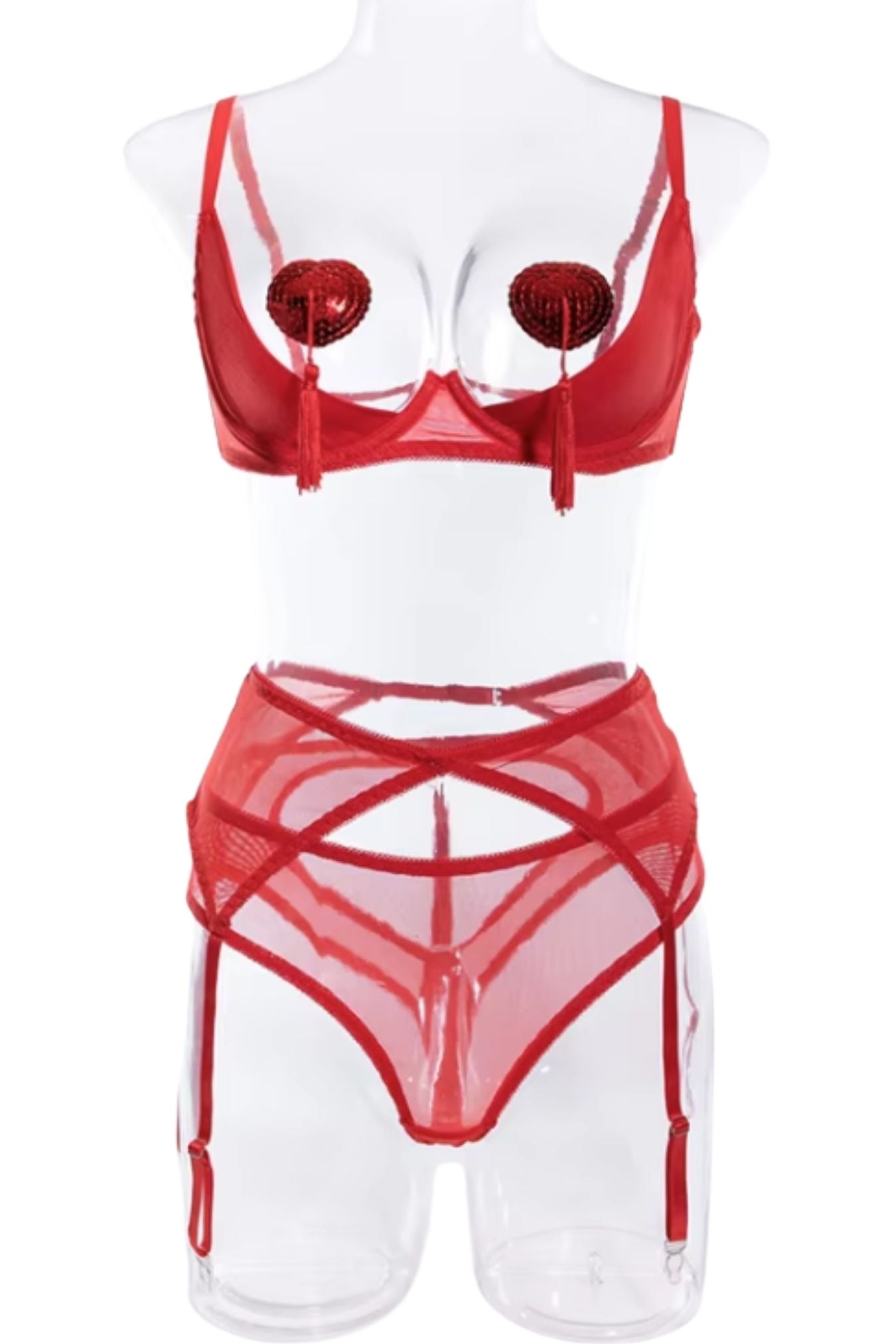 Kayla Quarter Cup Bra 4 Piece Set Red Main image