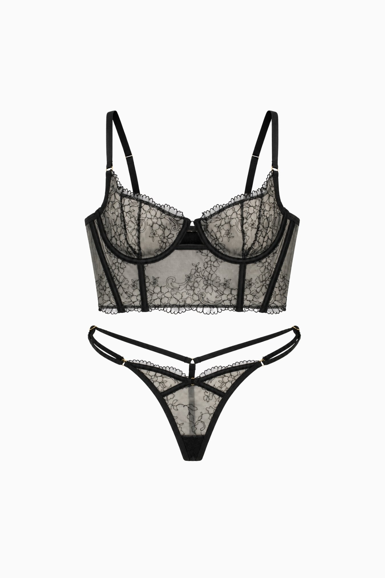 Lace Longline 2 Piece Set Black – Size 8D/10C/12B, XS/S | Archive Sample
