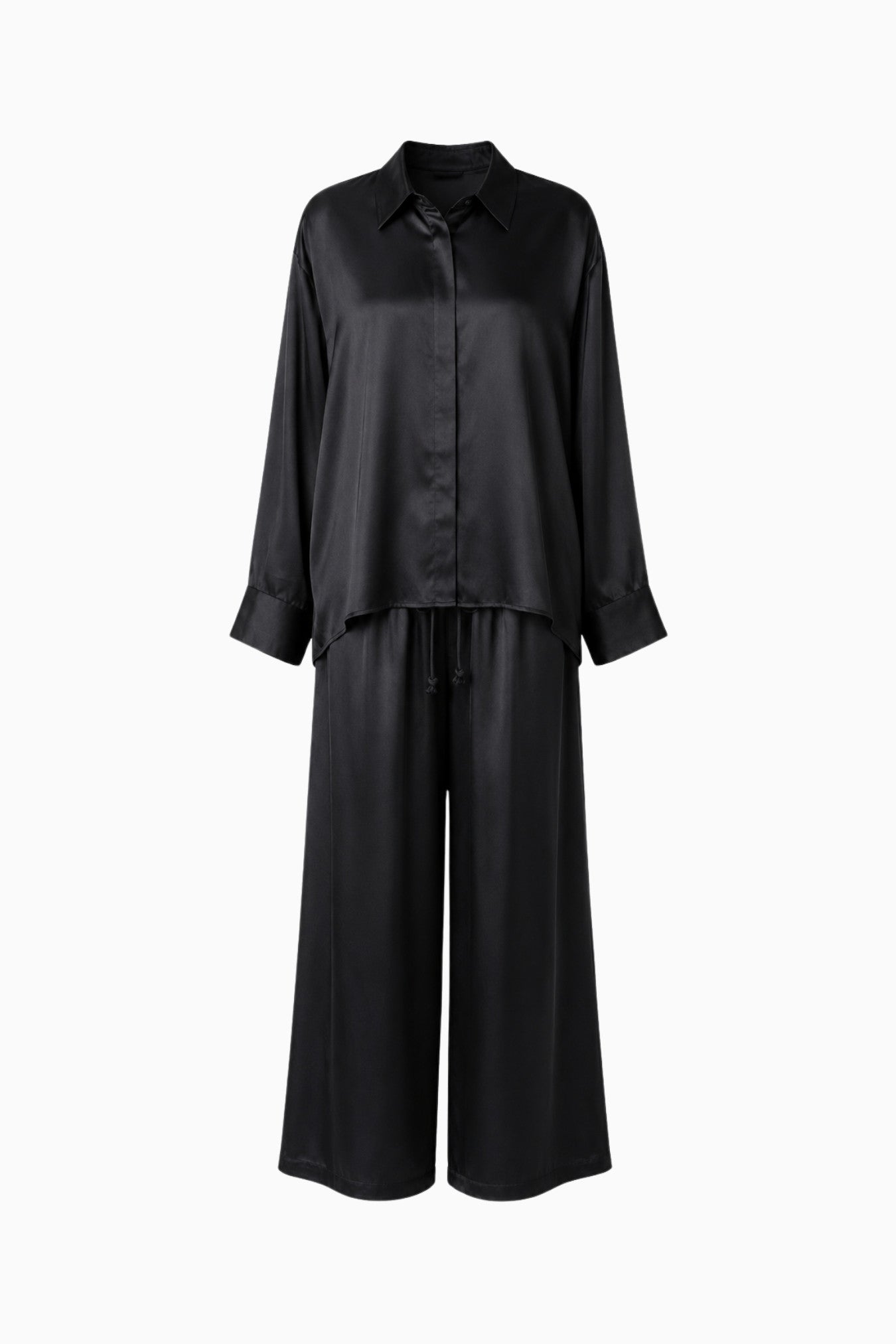 Oversized Silk Shirt & Wide Leg Pant Set Black – Size S | Archive Sample