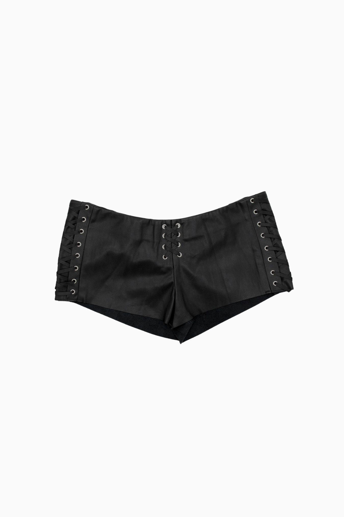 PU Leather Lace-Up Shorts Black – Size M | Archive Sample