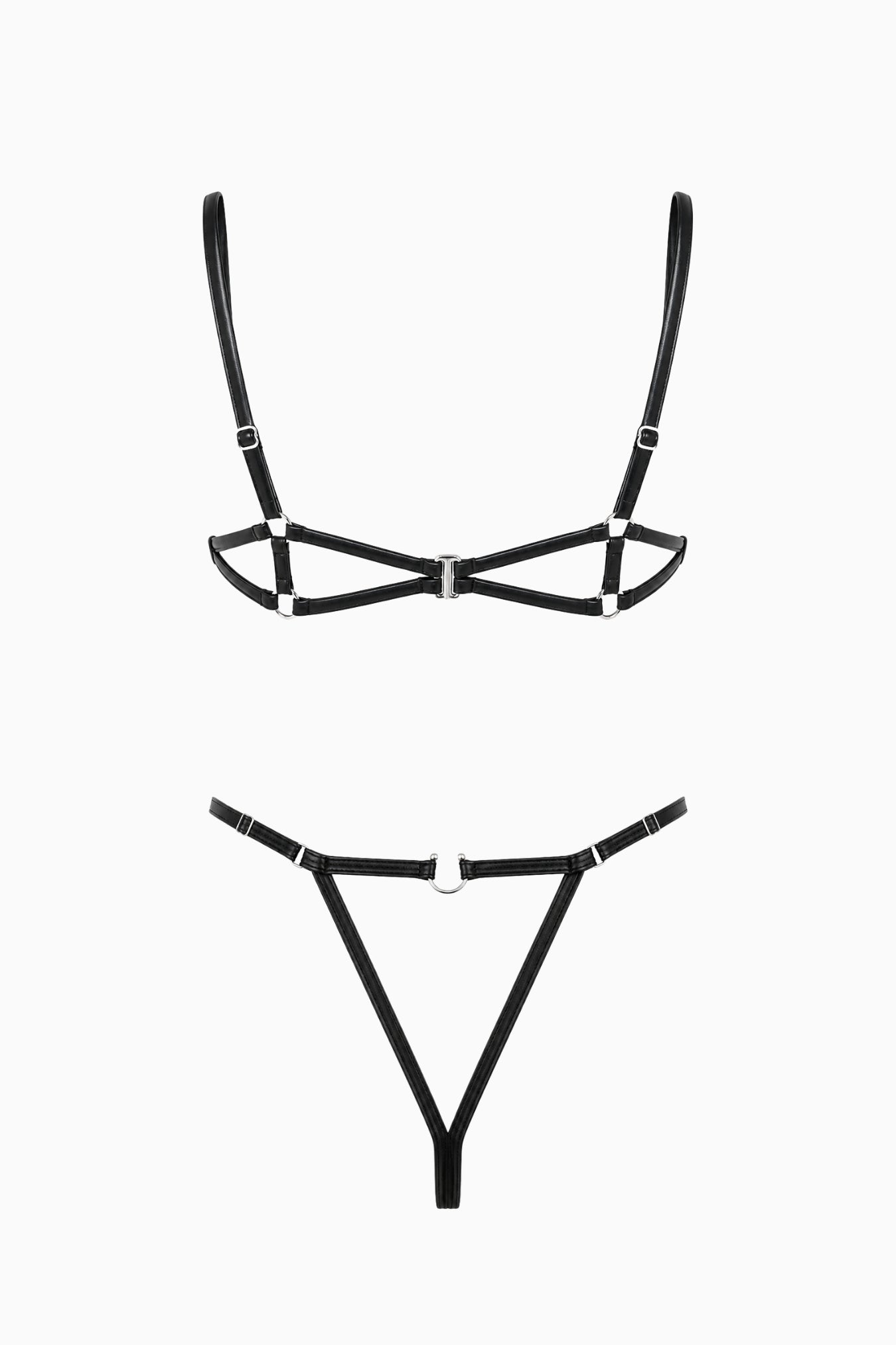 PU Leather Pierced Bra & G-String Set Black – Size S | Archive Sample