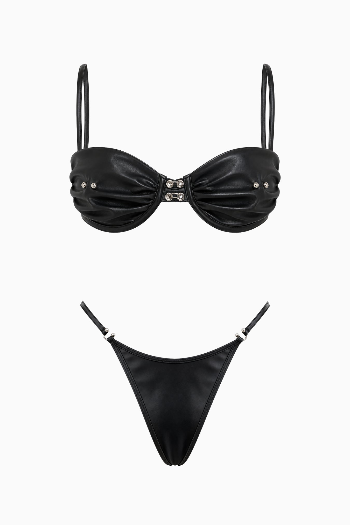 PU Leather Pierced Bra & G-String Set Black – Size S | Archive Sample Main image