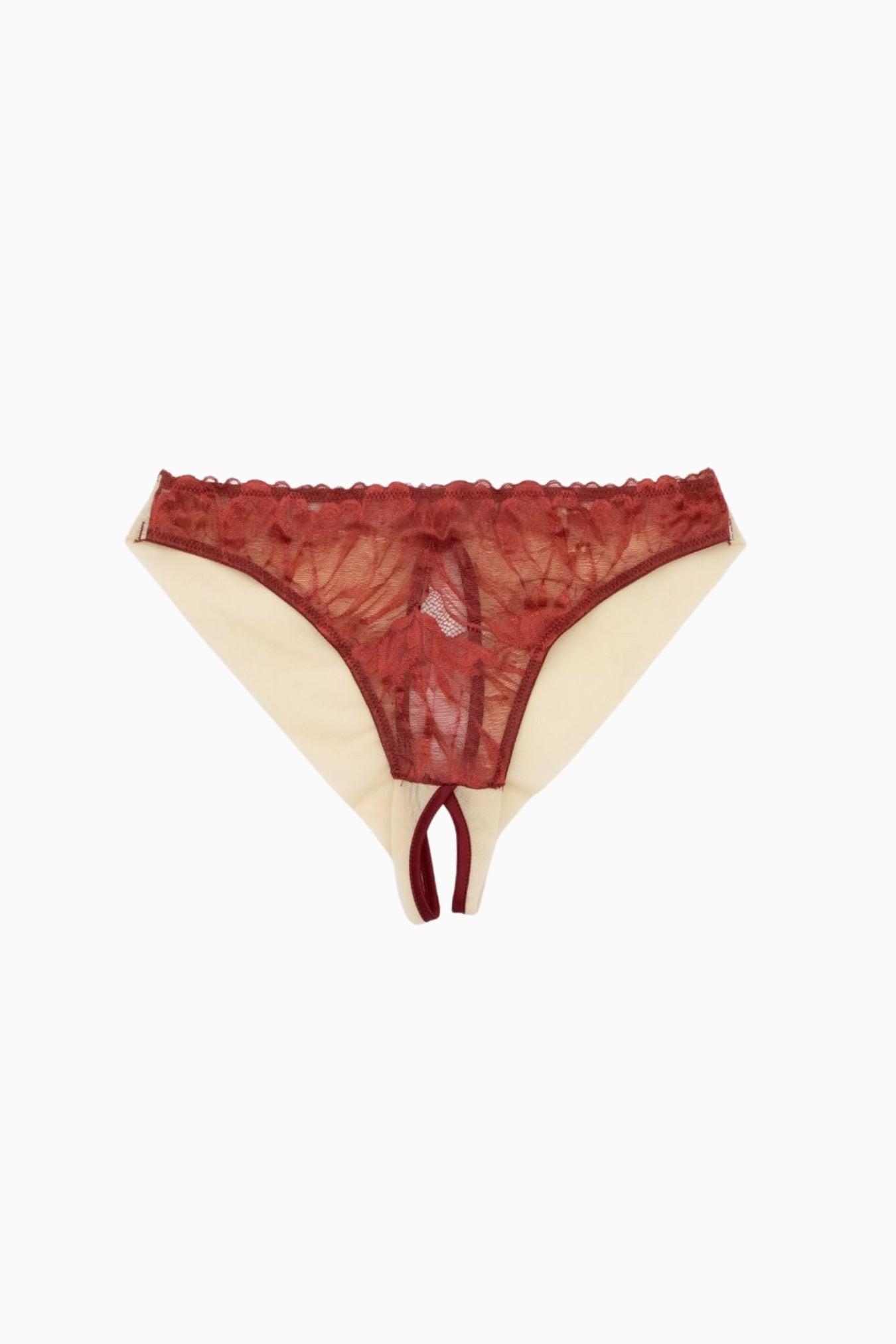 Red Lace Crotchless Brief - Size S | Archive Sample Main image