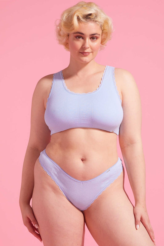 Charlotte Cotton Pointelle G-string Blue