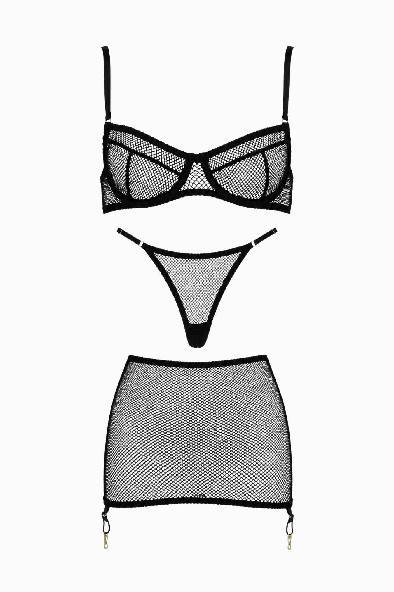 Tatiana Fishnet 3 Piece Set Black – Size S | Archive Sample