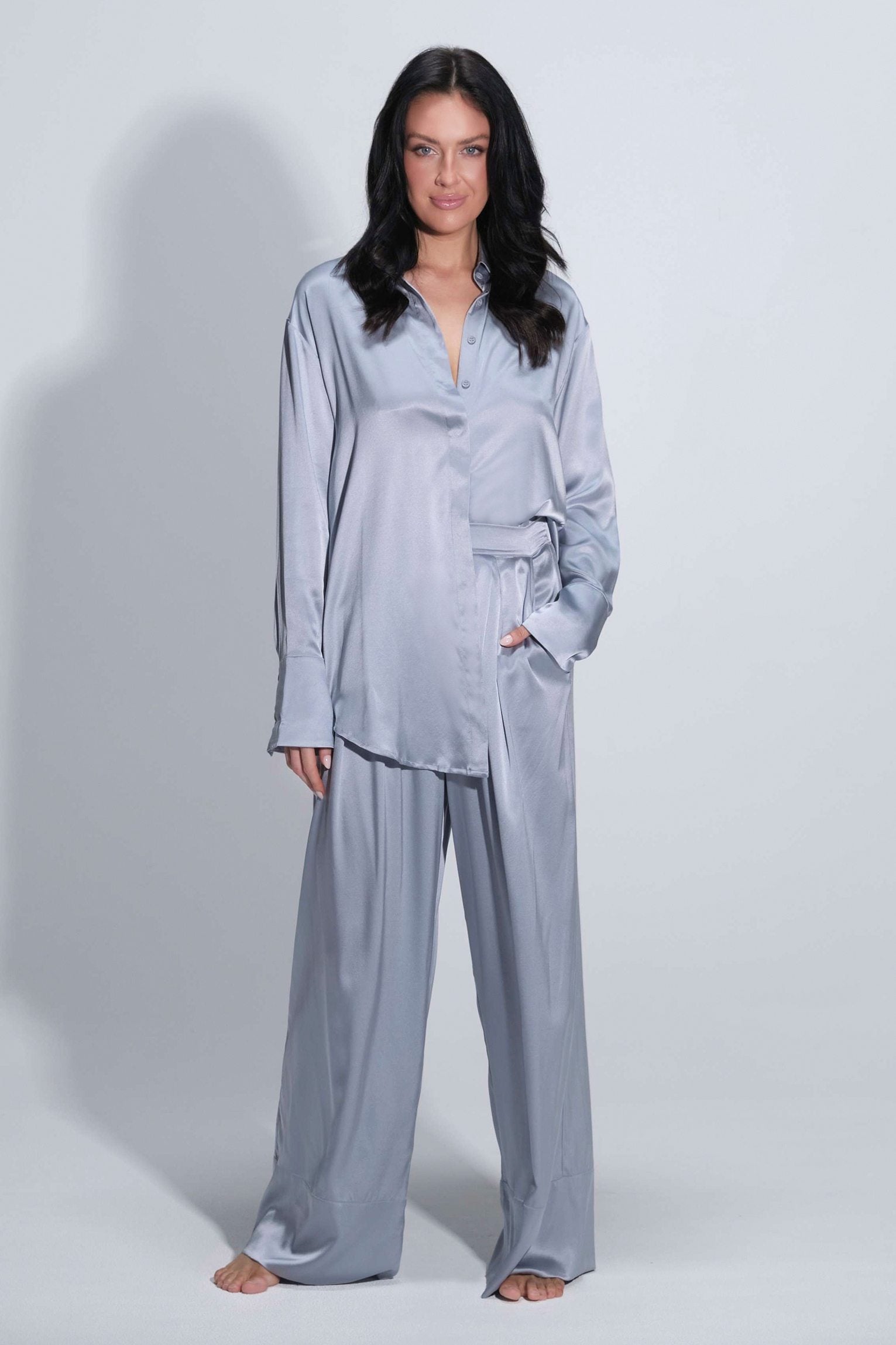 Twyla Silk Pyjama Set Blue - Size S | Archive Sample