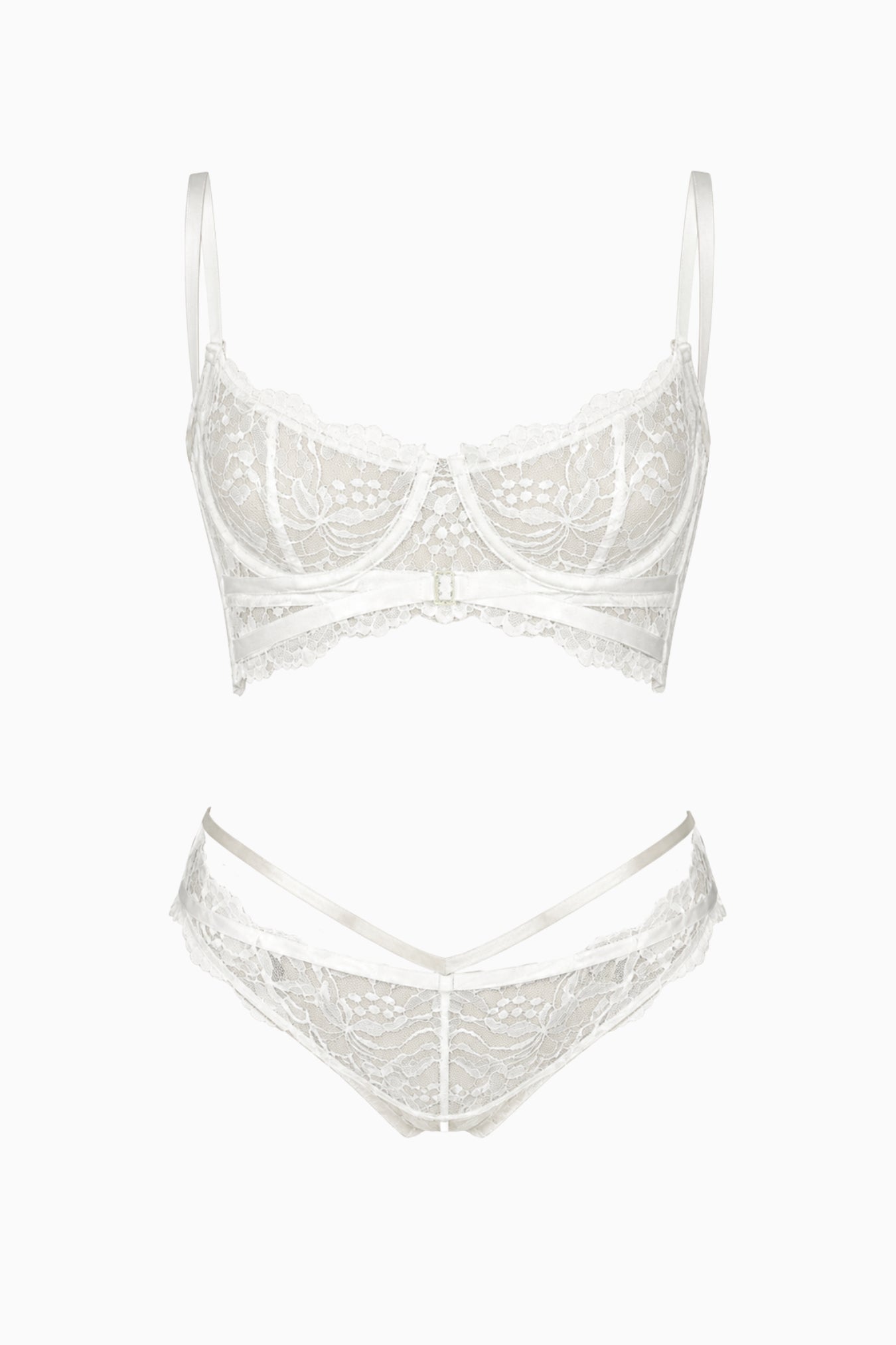 White Lace Longline Bra & Brief Set – Size 10C, XS | Archive Sample