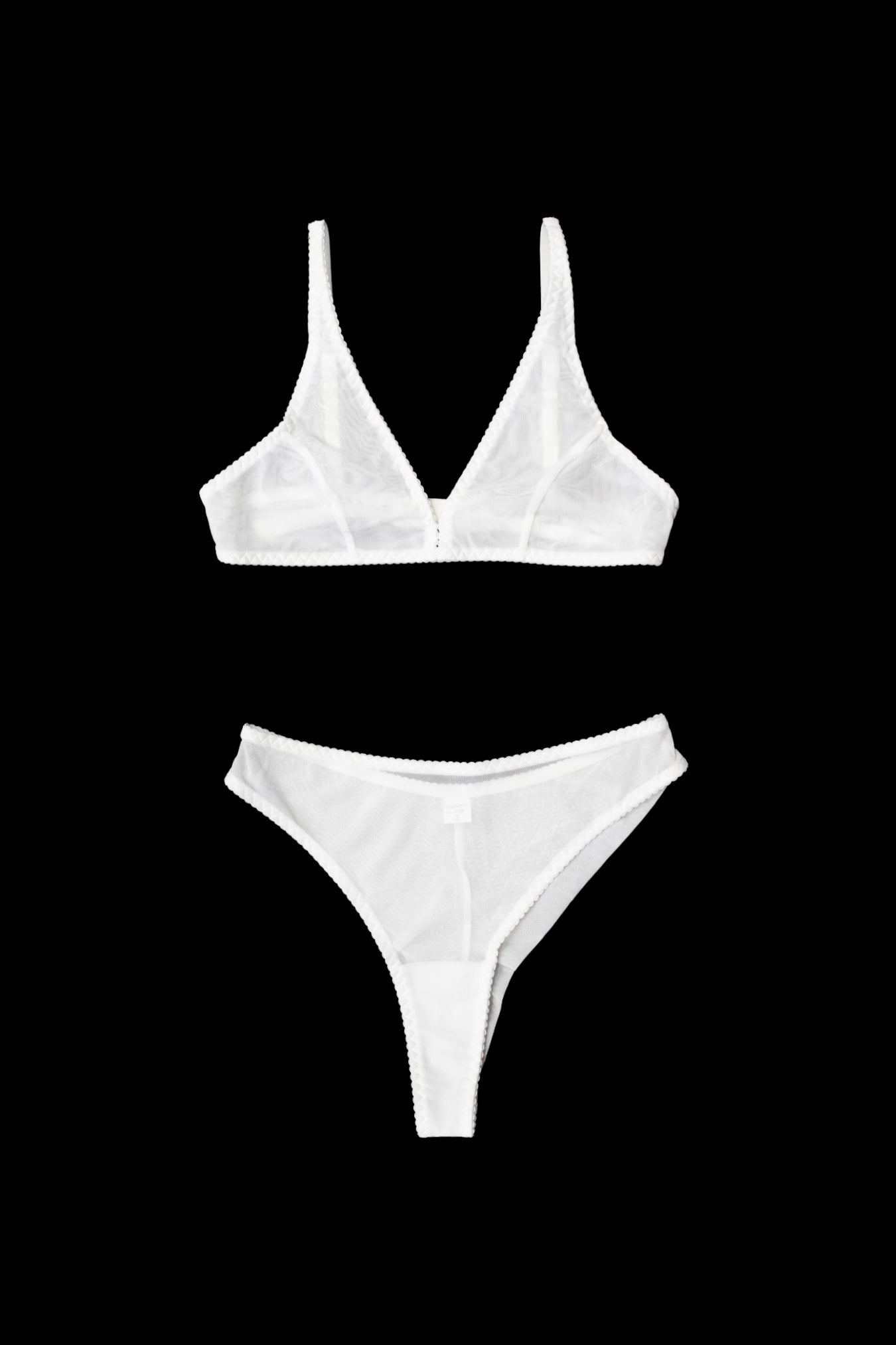 Mesh Triangle Bralette & High-Cut G-String Set White – Size S | Archive Sample Main image