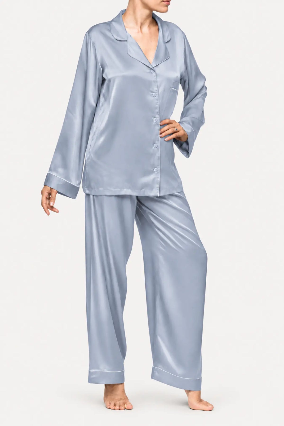 Alex Silk Long Pyjama Set Blue | Archive Sample Main image