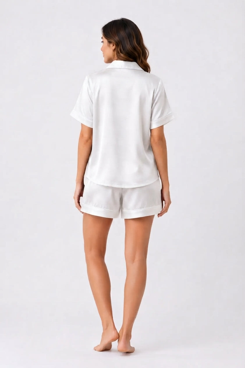 Alex Silk PJ Short Set in White | Archive Sample Secondary image