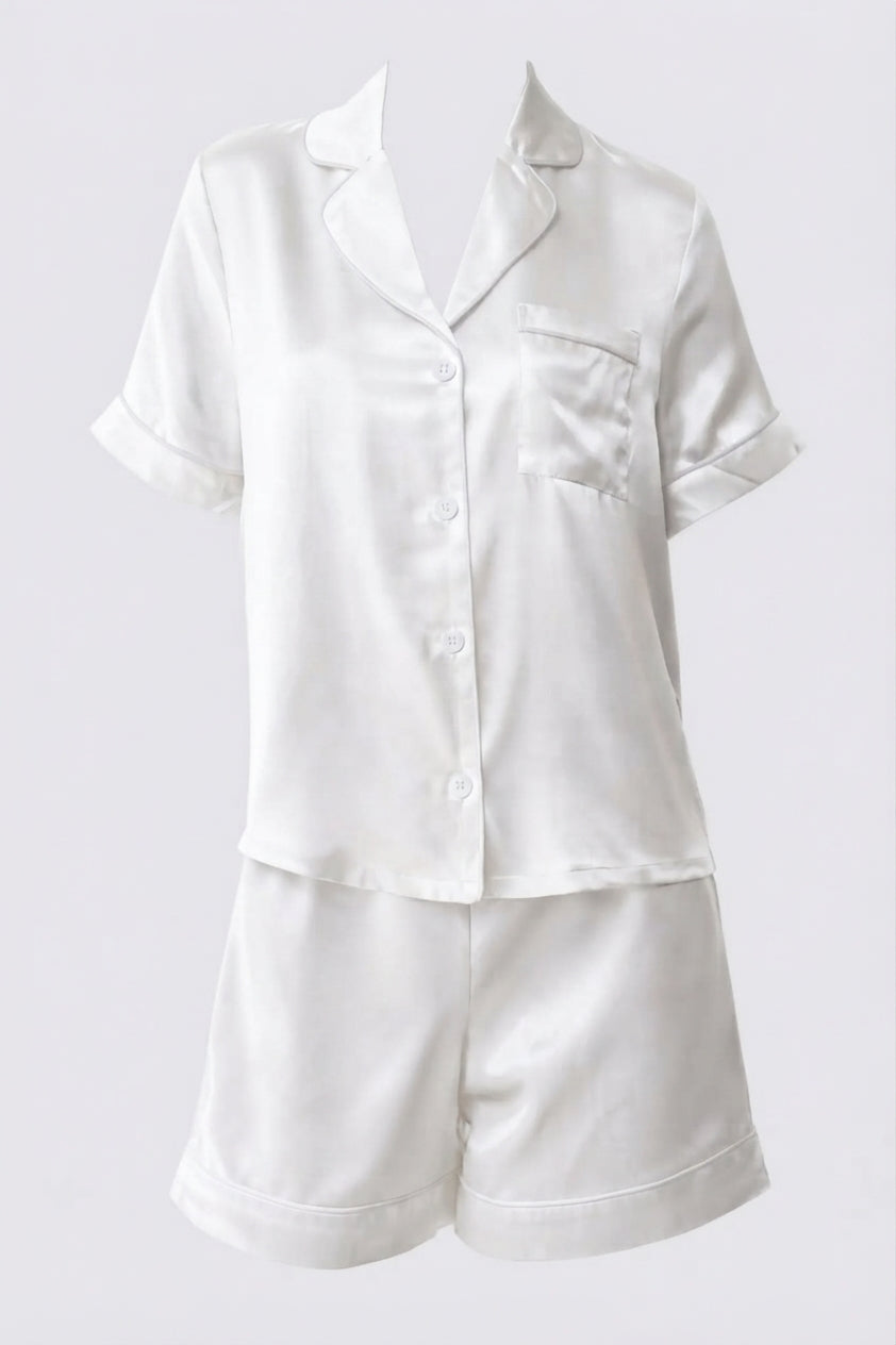 Alex Silk PJ Short Set in White | Archive Sample