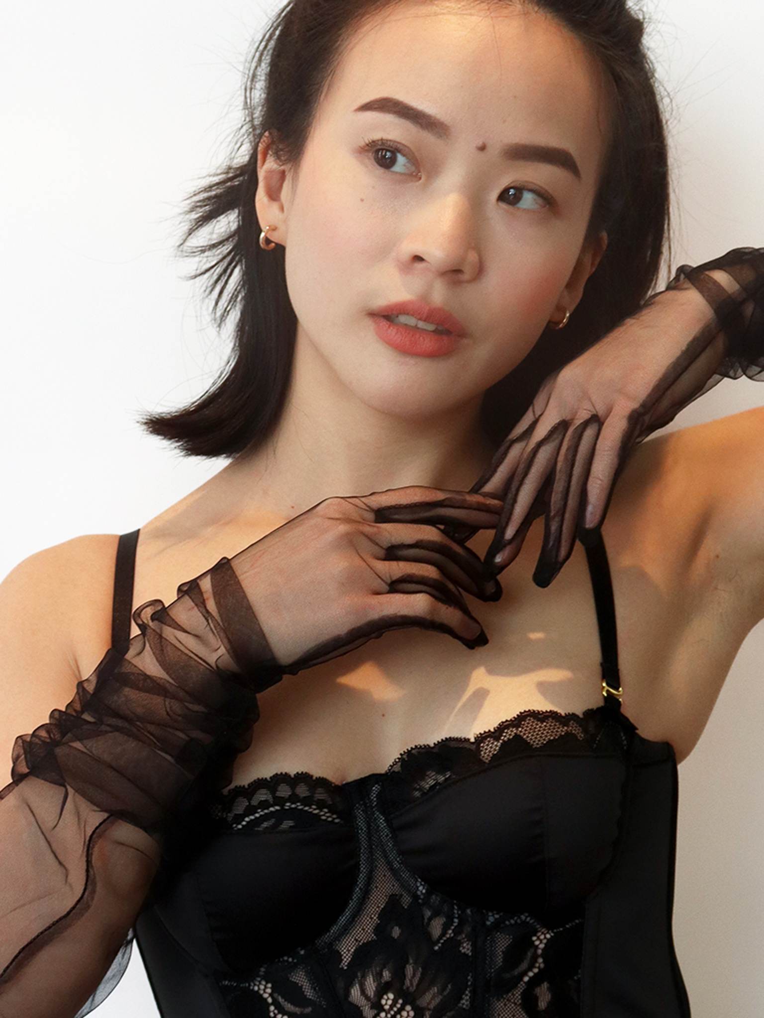 Gloves Elbow Length Tulle Black Main image