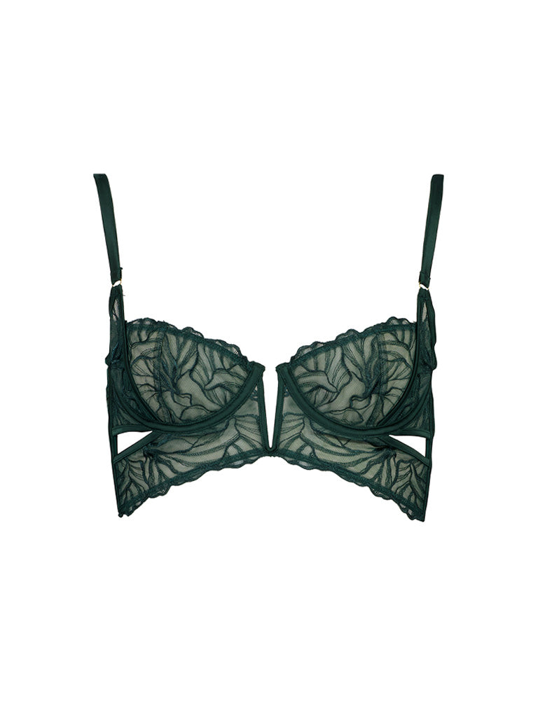 Gaia Lace Corset-Back Bustier Bra Green